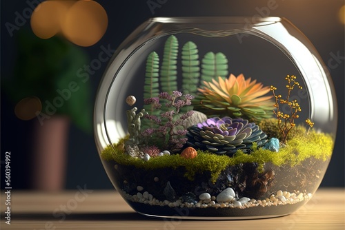 Mini succulent garden in glass terrarium , ai generated