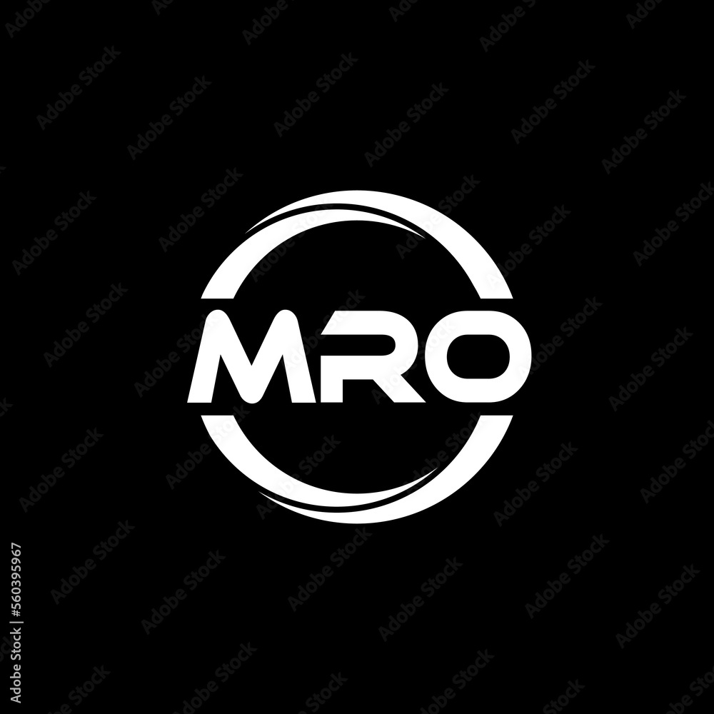 MRO letter logo design with black background in illustrator, cube logo, vector logo, modern alphabet font overlap style. calligraphy designs for logo, Poster, Invitation, etc. - obrazy, fototapety, plakaty 