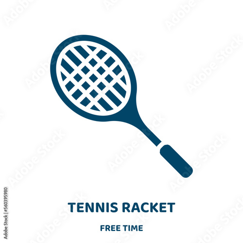 tennis racket vector icon from free time collection. ball filled flat symbol for mobile concept and web design. Black tennis glyph icon. Isolated sign, logo illustration. Vector graphics.