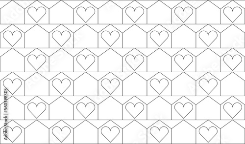 valentine's day house and hearts, illustration in the shape of a chessboard on a neutral background; also for schools, workshops, for printing and color filling. photo