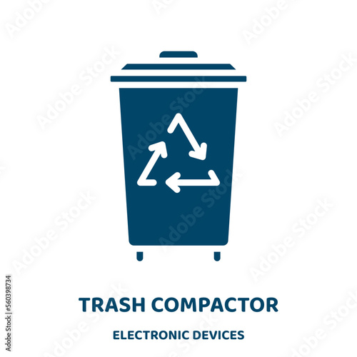trash compactor vector icon from electronic devices collection. compactor filled flat symbol for mobile concept and web design. Black furnace glyph icon. Isolated sign, logo illustration. Vector .