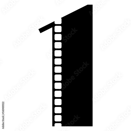 Logo aislado con cifra número 1 con forma de tira de película retro. Filmstrip. Rollo de tira de película de vídeo. Tira de cinta de película fotográfica
