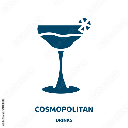 cosmopolitan vector icon from drinks collection. bar filled flat symbol for mobile concept and web design. Black cocktail glyph icon. Isolated sign, logo illustration. Vector graphics.