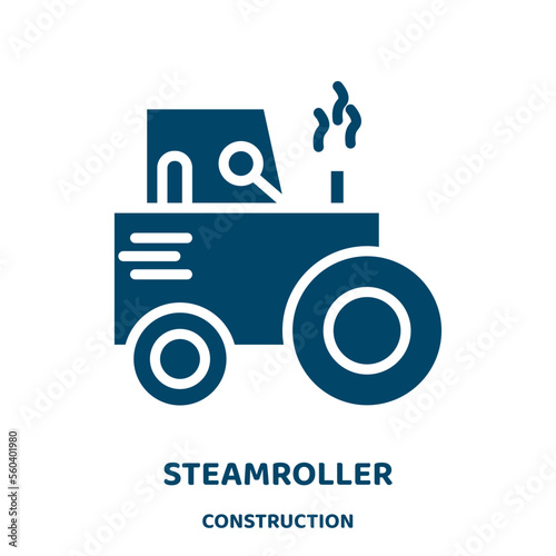 steamroller vector icon from construction collection. truck filled flat symbol for mobile concept and web design. Black industry glyph icon. Isolated sign, logo illustration. Vector graphics.