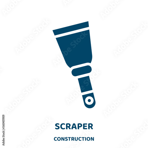 scraper vector icon from construction collection. work filled flat symbol for mobile concept and web design. Black equipment glyph icon. Isolated sign, logo illustration. Vector graphics.