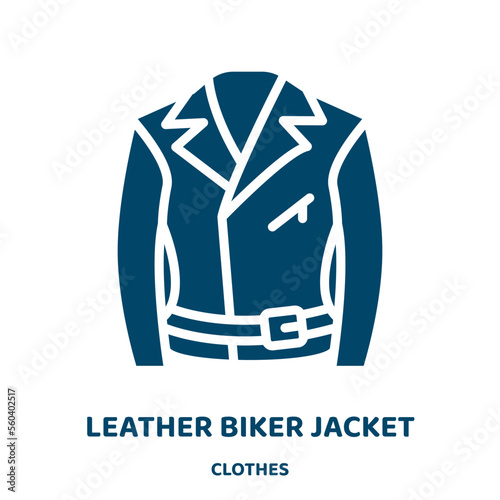 leather biker jacket vector icon from clothes collection. biker filled flat symbol for mobile concept and web design. Black jacket glyph icon. Isolated sign, logo illustration. Vector graphics.