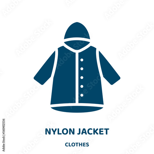 nylon jacket vector icon from clothes collection. breaker filled flat symbol for mobile concept and web design. Black rain glyph icon. Isolated sign, logo illustration. Vector graphics.