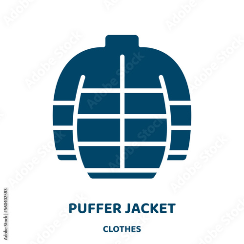 puffer jacket vector icon from clothes collection. jacket filled flat symbol for mobile concept and web design. Black wear glyph icon. Isolated sign, logo illustration. Vector graphics.