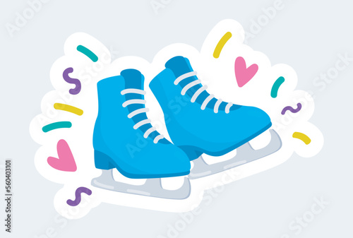Skates for ice rink. Winter sports and seasonal activities. Vector illustration in cartoon sticker design