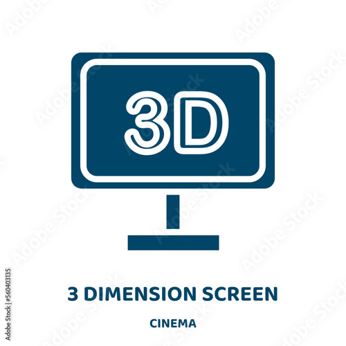 3 dimension screen vector icon from cinema collection. screen filled flat symbol for mobile concept and web design. Black dimension glyph icon. Isolated sign, logo illustration. Vector graphics.