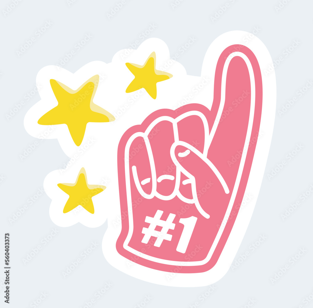 Fan glove with thumb up. Sports events and competitions. Vector illustration in cartoon sticker design Fan glove with thumb up. Sports events and competitions. Vector illustration in cartoon sticker design
