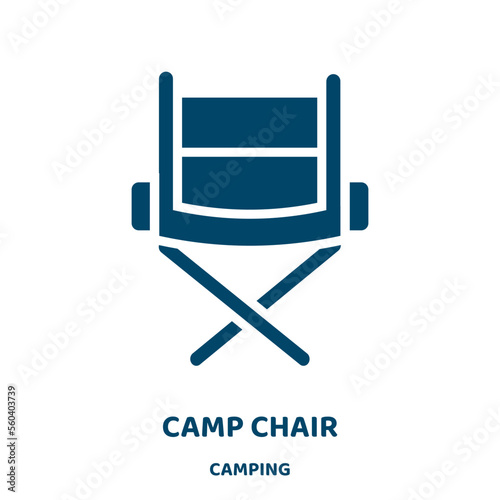 camp chair vector icon from camping collection. chair filled flat symbol for mobile concept and web design. Black camp glyph icon. Isolated sign, logo illustration. Vector graphics.