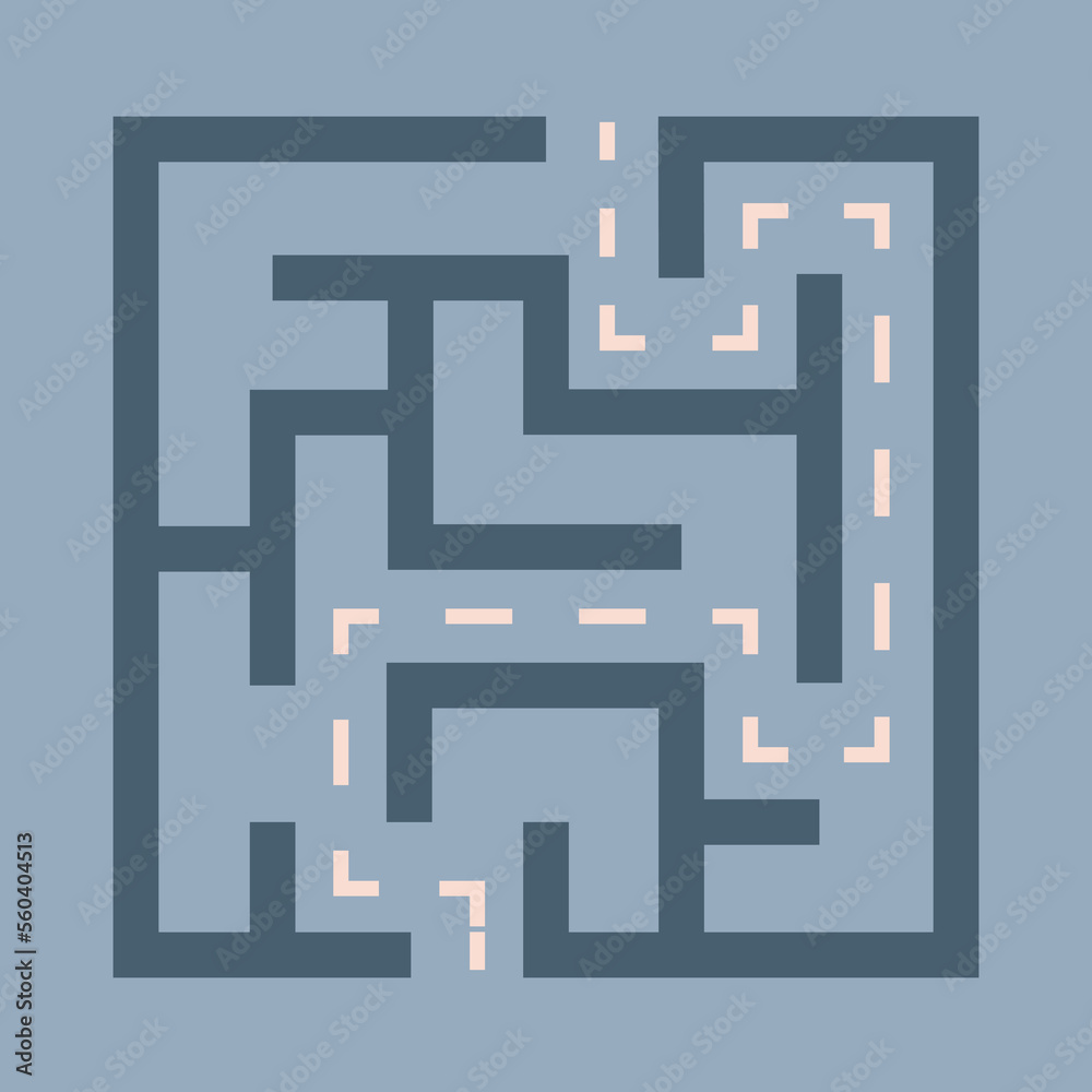 Abstract maze. Find right way. Isolated simple square maze black line on white background. Vector illustration. Abstract maze. Find right way. Isolated simple square maze black line on white background. Vector illustration.