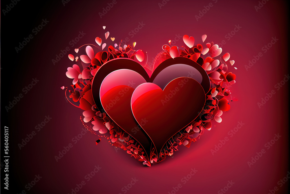 Romantic background red hearts, Valentine's Day with Generative AI