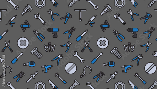 Repair tools seamless pattern. Tools on grey background.