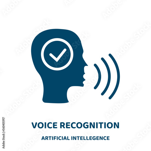 voice recognition vector icon from artificial intellegence and future technology collection. voice filled flat symbol for mobile concept and web design. Black sound glyph icon. Isolated sign, logo .