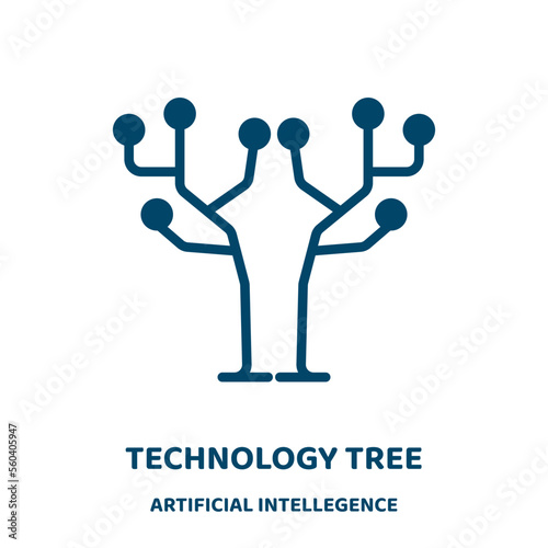 technology tree vector icon from artificial intellegence and future technology collection. tree filled flat symbol for mobile concept and web design. Black technology glyph icon. Isolated sign, logo .