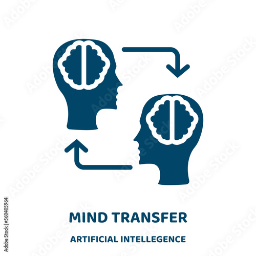 mind transfer vector icon from artificial intellegence and future technology collection. transfer filled flat symbol for mobile concept and web design. Black mind glyph icon. Isolated sign, logo .
