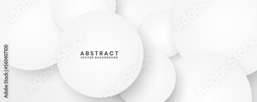 3D white geometric abstract background overlap layer on bright space with circle shapes decoration. Minimalist graphic design element future style concept for banner, flyer, card, cover, or brochure