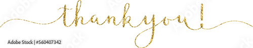 THANK YOU! gold glitter brush calligraphy banner with swashes on transparent background