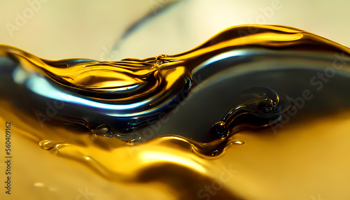 Olive or engine oil splash with waves luxury. 3d render.