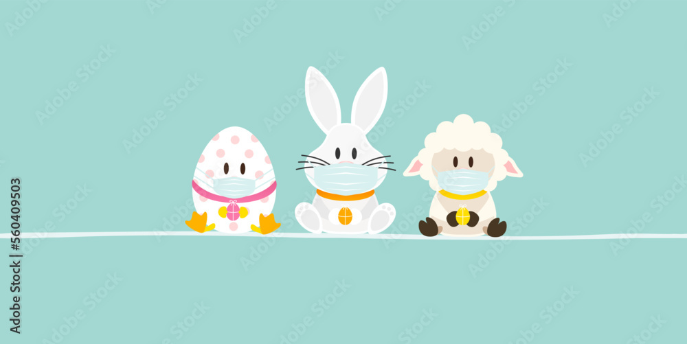 Banner Osterei Weißer Osterhase & Schaf Maske Türkis Banner Osterei Weißer Osterhase & Schaf Maske Türkis