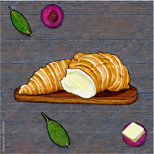 Französischer Frühstück mit Croissants, Butter und Marmelade