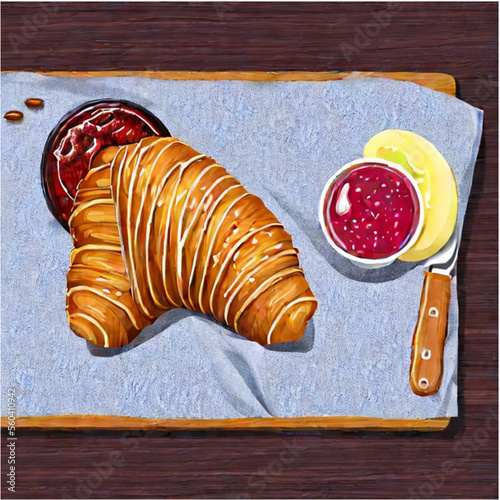 Französischer Frühstück mit Croissants, Butter und Marmelade