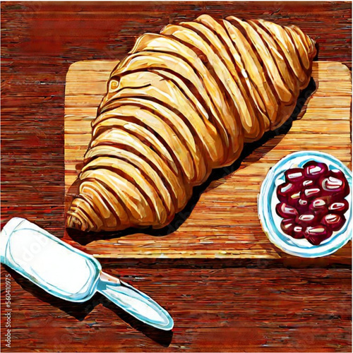 Französischer Frühstück mit Croissants, Butter und Marmelade