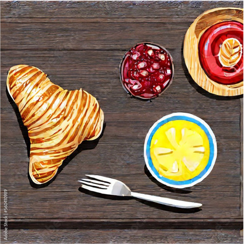 Französischer Frühstück mit Croissants, Butter und Marmelade