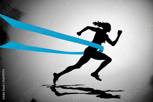   Woman running past finish line    Generative AI illustration