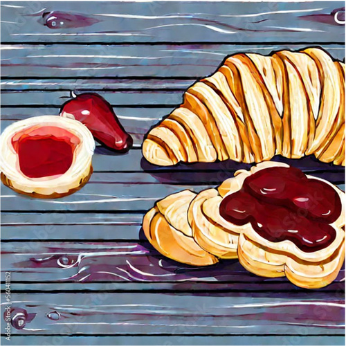Französischer Frühstück mit Croissants, Butter und Marmelade