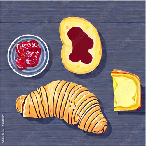 Französischer Frühstück mit Croissants, Butter und Marmelade