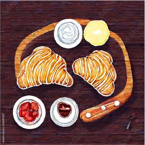 Französischer Frühstück mit Croissants, Butter und Marmelade