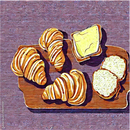 Französischer Frühstück mit Croissants, Butter und Marmelade