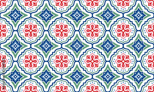 Ethnic Abstract Background cute green blue red geometric tribal ikat folk Motif Arabic oriental native pattern traditional design carpet wallpaper clothing fabric wrapping print batik folk knit vector