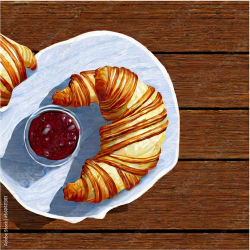 Französischer Frühstück mit Croissants, Butter und Marmelade