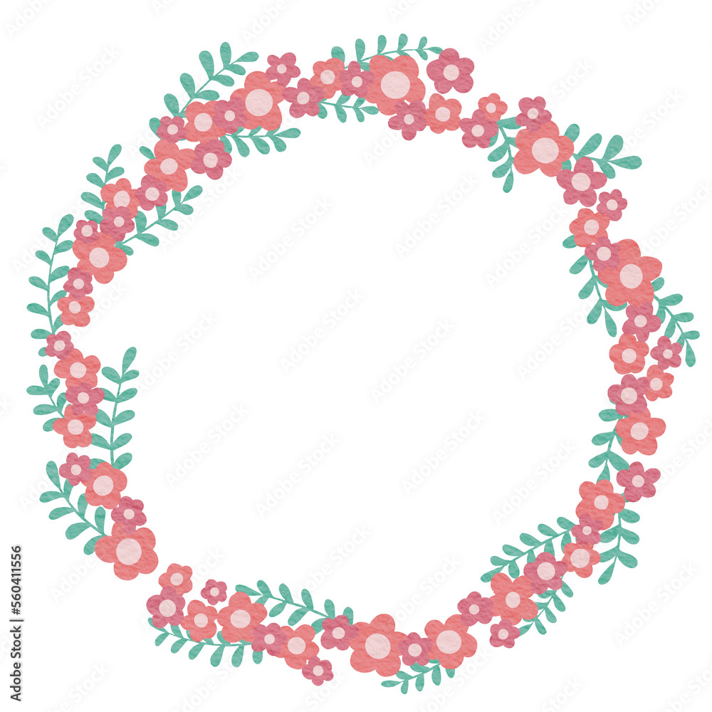 Pink flower and fern leaves wreath illustration for decoration on spring season and Easter festival. Pink flower and fern leaves wreath illustration for decoration on spring season and Easter festival.