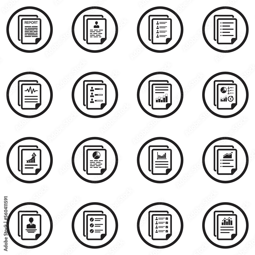 Report Icons. Black Flat Design In Circle. Vector Illustration. Report Icons. Black Flat Design In Circle. Vector Illustration.