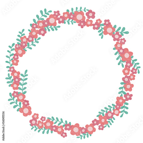 Pink flower and fern leaves wreath illustration for decoration on spring season and Easter festival. © beelaa