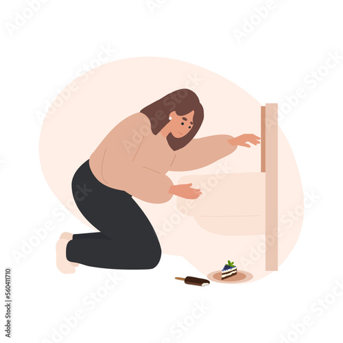 Cartoon Woman Nutrition Disorder Bulimia. Depressed Bulimic Girl Bulimia Nervosa - Woman vomiting in bathroom photo
