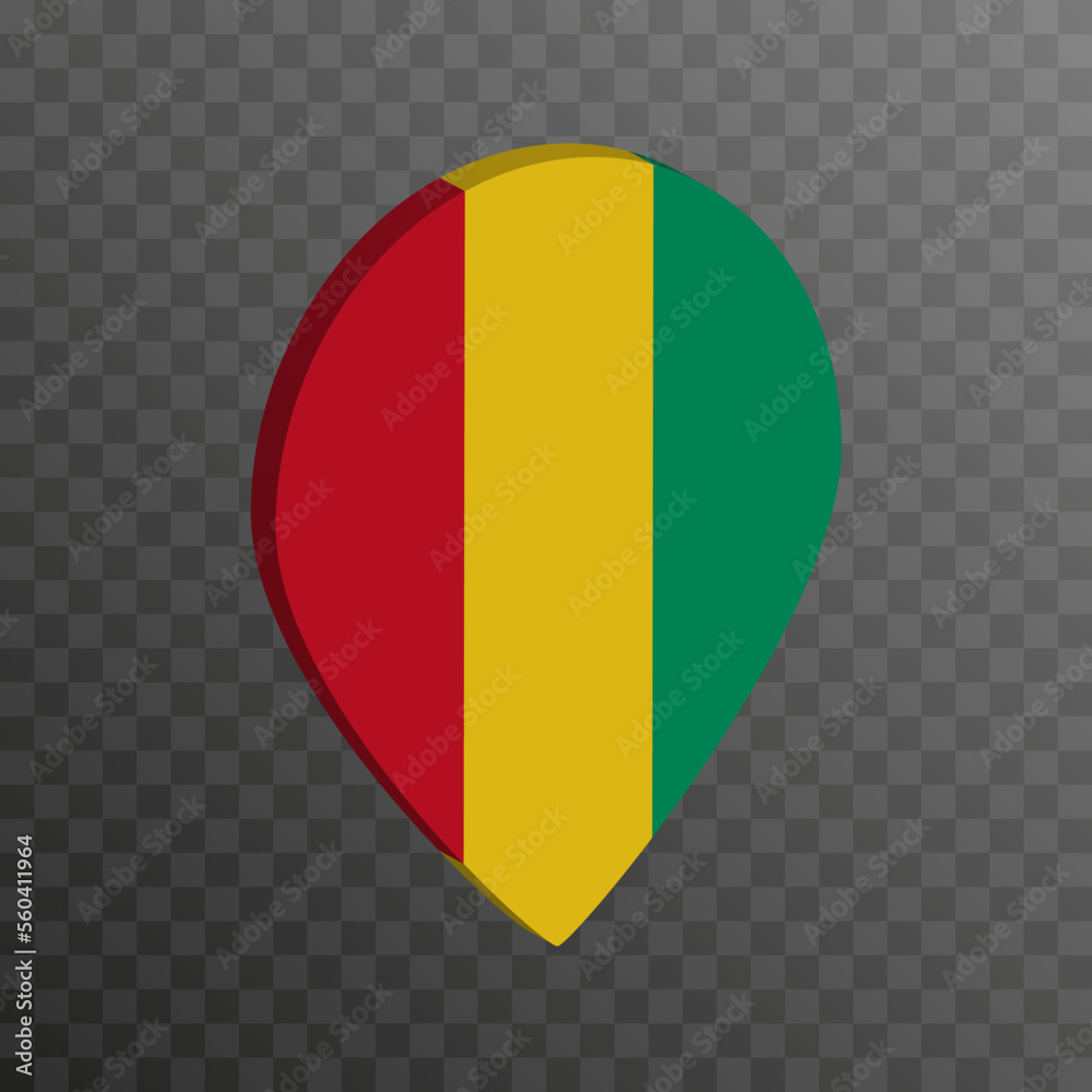 Fototapeta premium Map pointer with Guinea flag. Vector illustration.