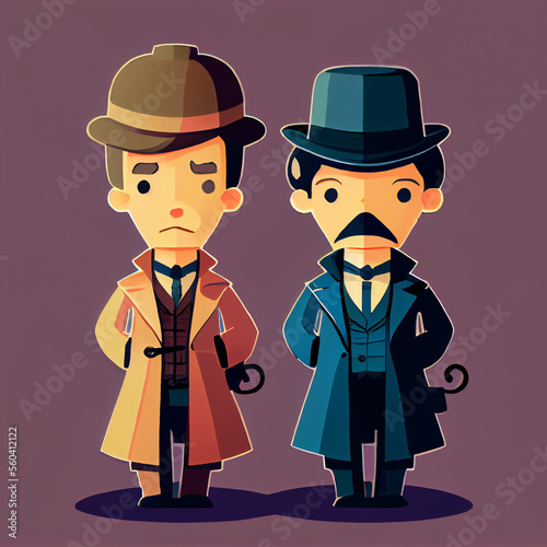 sherlock holmes and doctor watson cartoon style generative AI photo