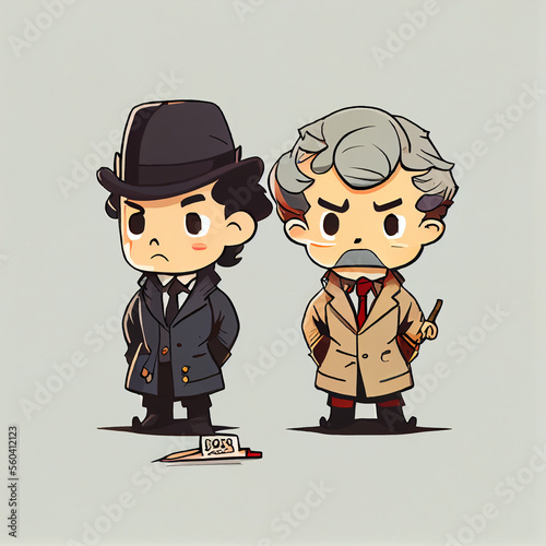 sherlock holmes and doctor watson cartoon style generative AI photo