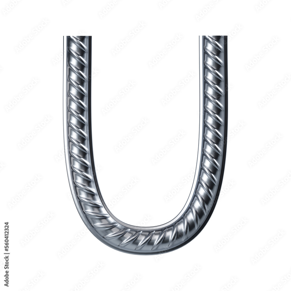 Letter u. font from construction rebar. 3D render Letter u. font from construction rebar. 3D render