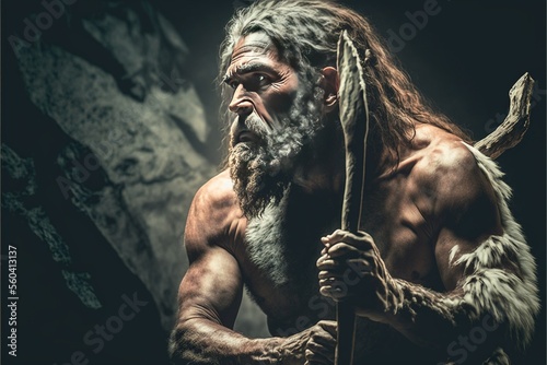 Primeval Caveman,Neanderthal Family , ai generated photo