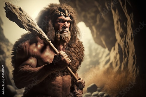 Primeval Caveman,Neanderthal Family , ai generated photo