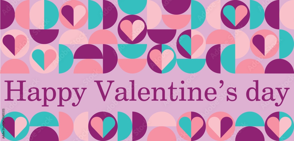 Fototapeta premium Abstract bauhaus Valentine's day banner. Vector geometric pattern 