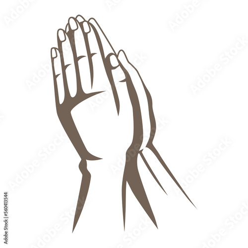 Christian illustration of hands folded in prayer. Happy Easter image.