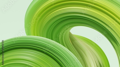Abstract 3d rendering of twisted lines. Modern green background design, illustration of a futuristic shape